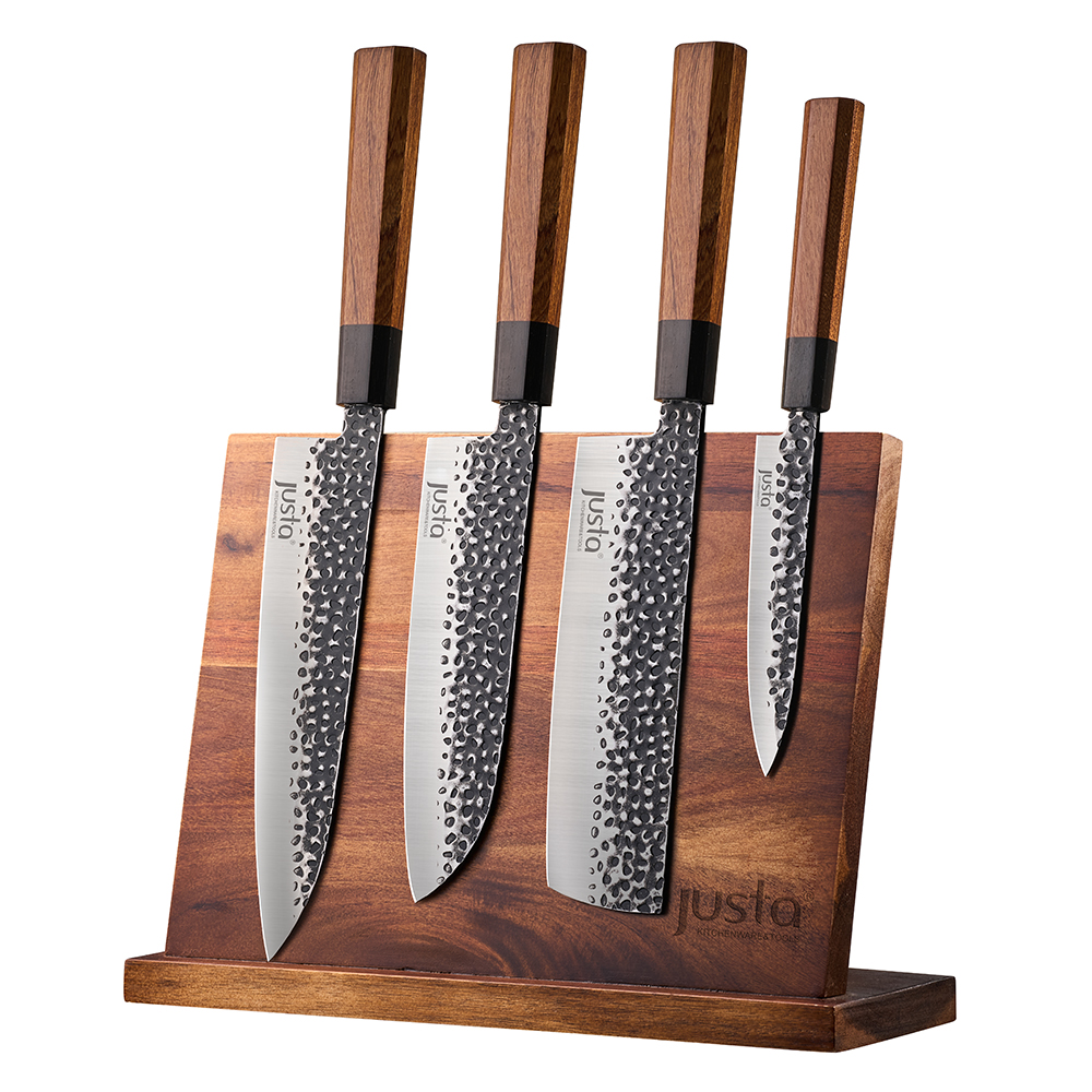 High End 4 Piece Set Handmade Hammer Black Blade Wooden Handle High-strength Stainless Steel Knives