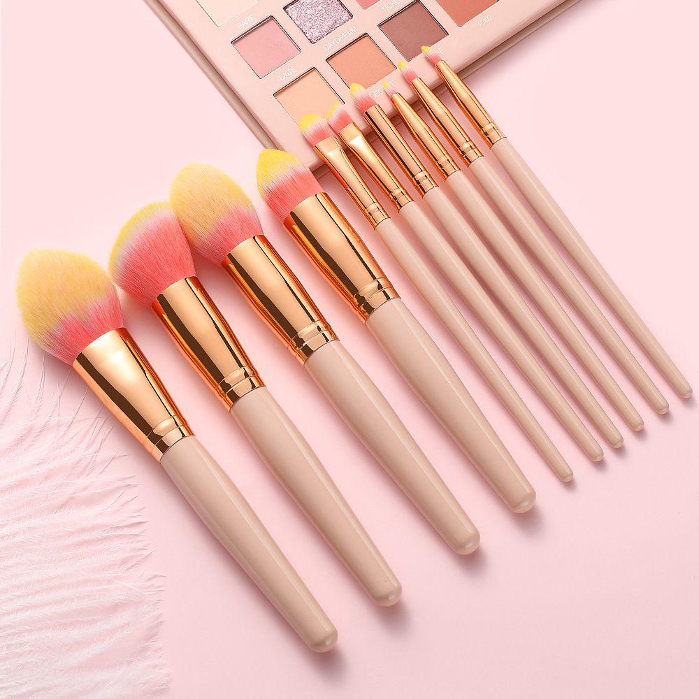 10 pcs wooden handle makeup brush Set Beauty tools Foundation eye shadow brush