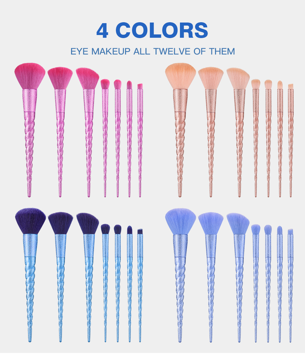 7 pcs Screw rod makeup brush Set Plastic handle fiber hair eye shadow brush Foundation brush