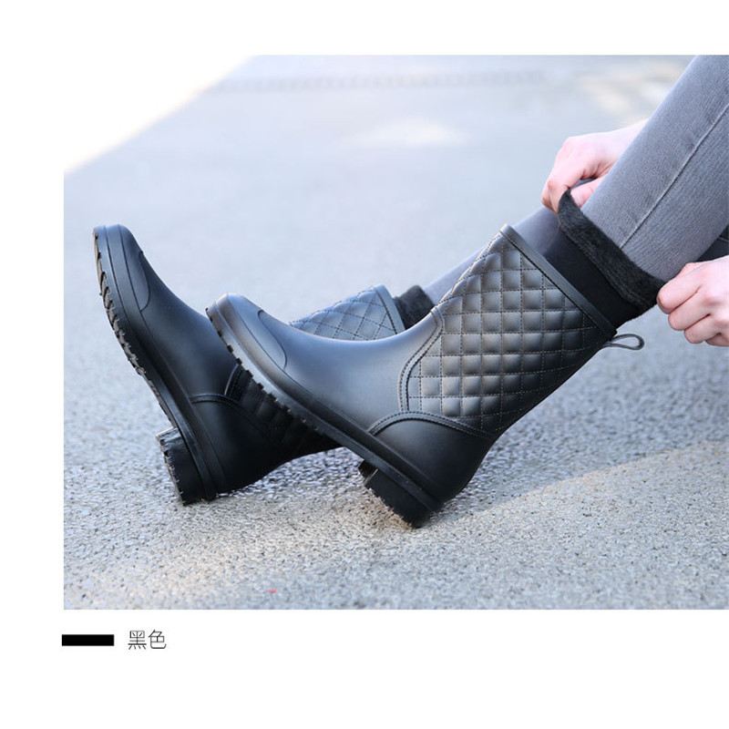 Plaid casual women's boots, fashion rain shoes, women's water shoes, women's adult rain boots