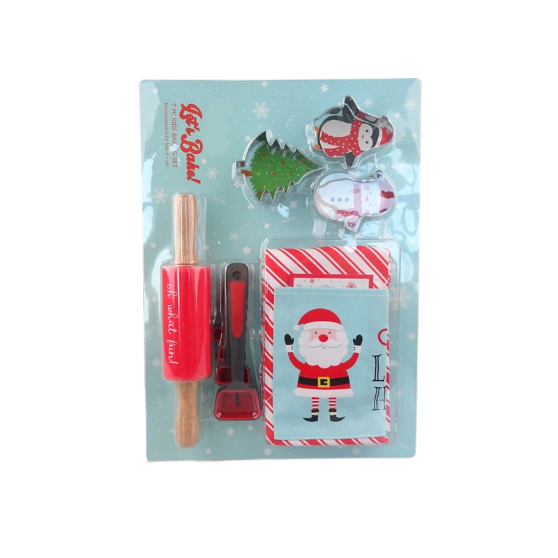 Kids Baking Set Apron Rolling Pin 3 Cookie Cutters Silicone Measuring Spoons Receipe Card