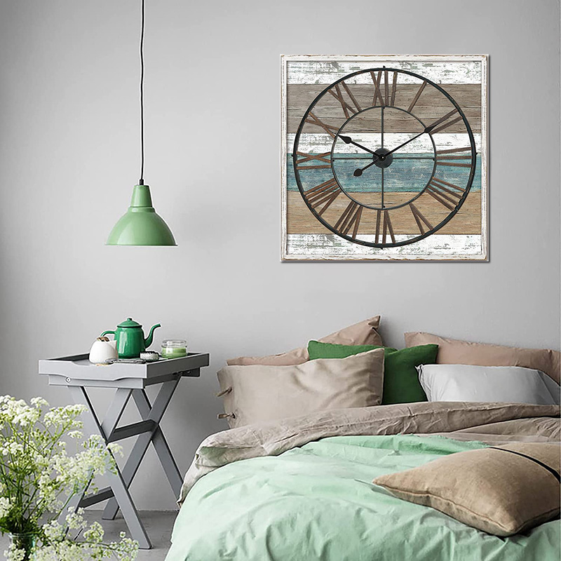 Luckywind 31.5" Coastal Shabby Chic Vintage Farmhouse Big Metal & Solid Wood Wall Clock