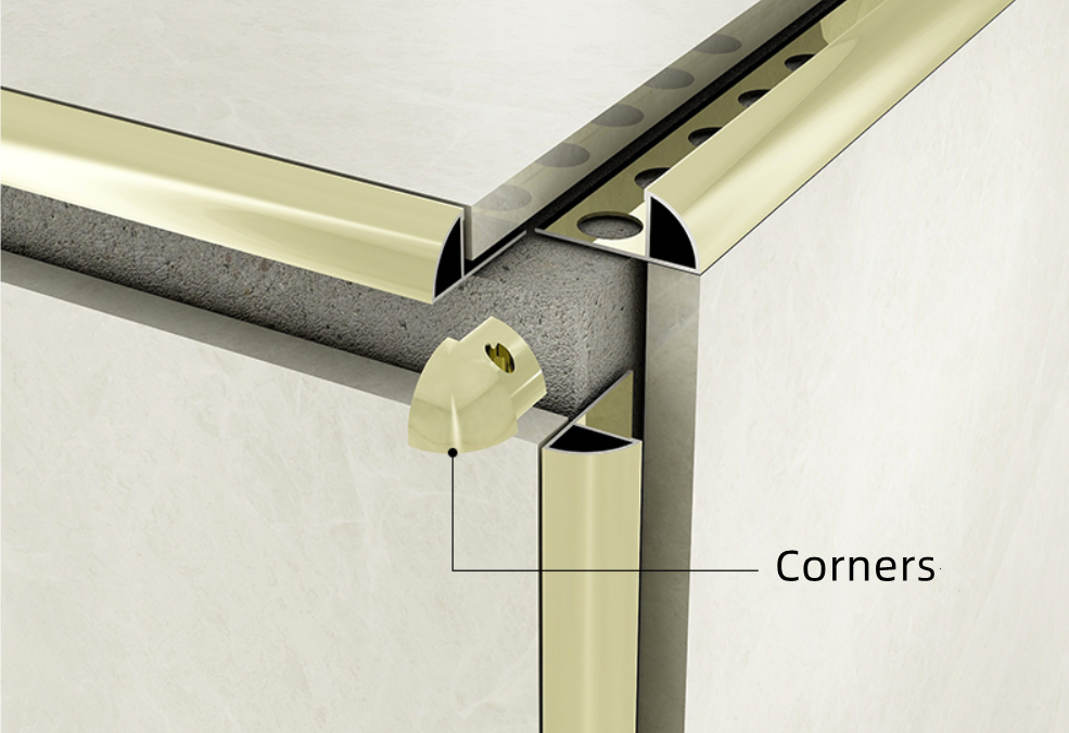 Aluminum Alloy Corner Round Closed Tile Edging Transition Trims