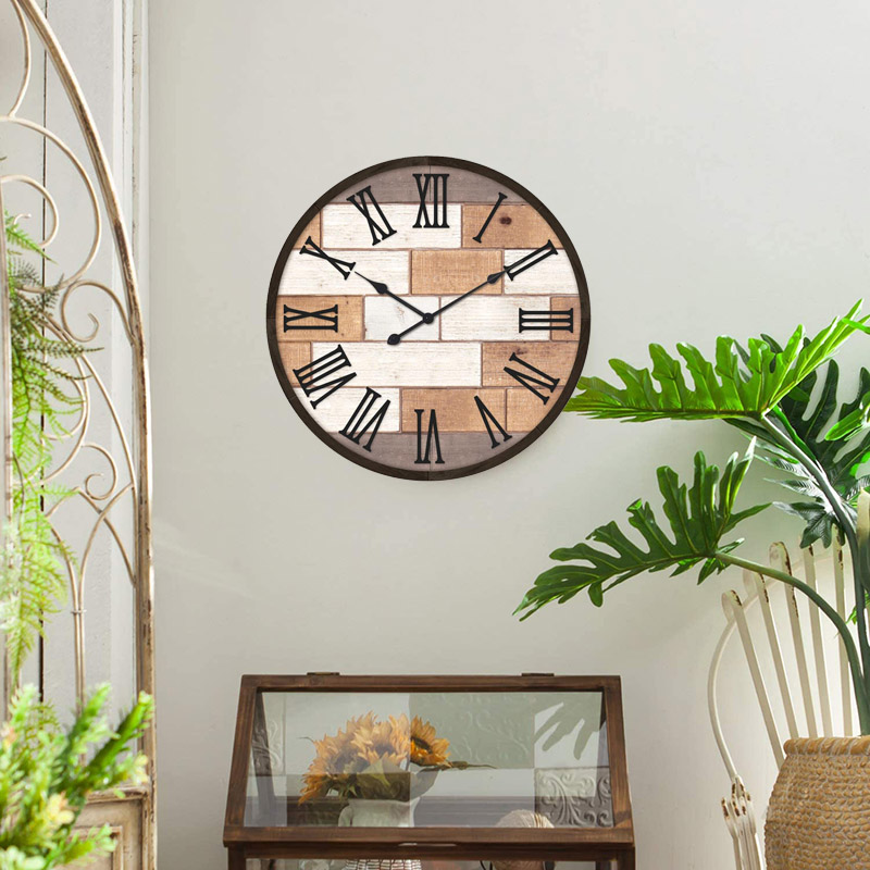 Luckywind Vintage Farmhouse Decorative Shiplap Indoor Living room Large Wall Clock