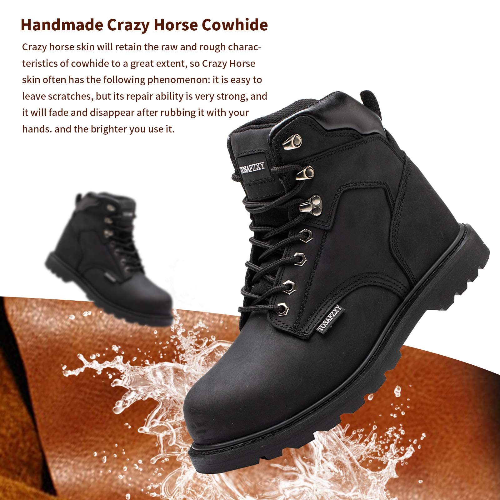 Men Goodyear Welt Durable Comfortable Black smooth leather construction Safety Boots working shoes