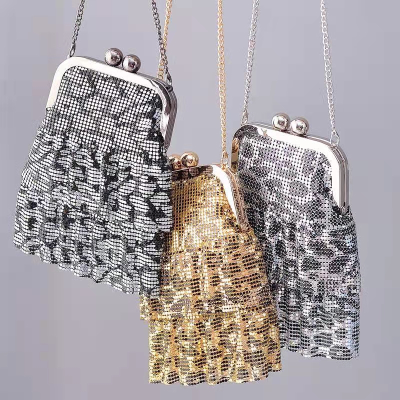 Stylish diamond-encrusted evening bag versatile party handbag aluminum