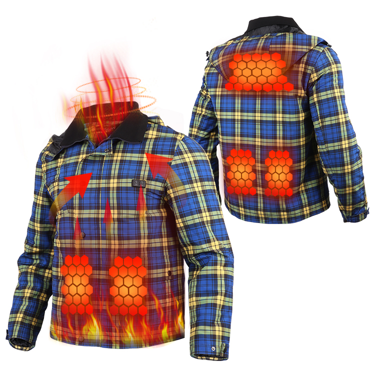 Vinmori Best Home 5 Zone Heated Jackets Autumn Winter Outdoor Hooded Blue Plaid Heated Jacket