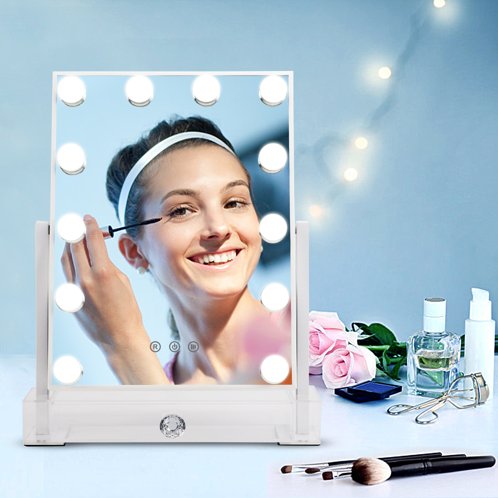 New Upgrate Desktop Hollywood Blub Mirror Makeup Mirror With Storage