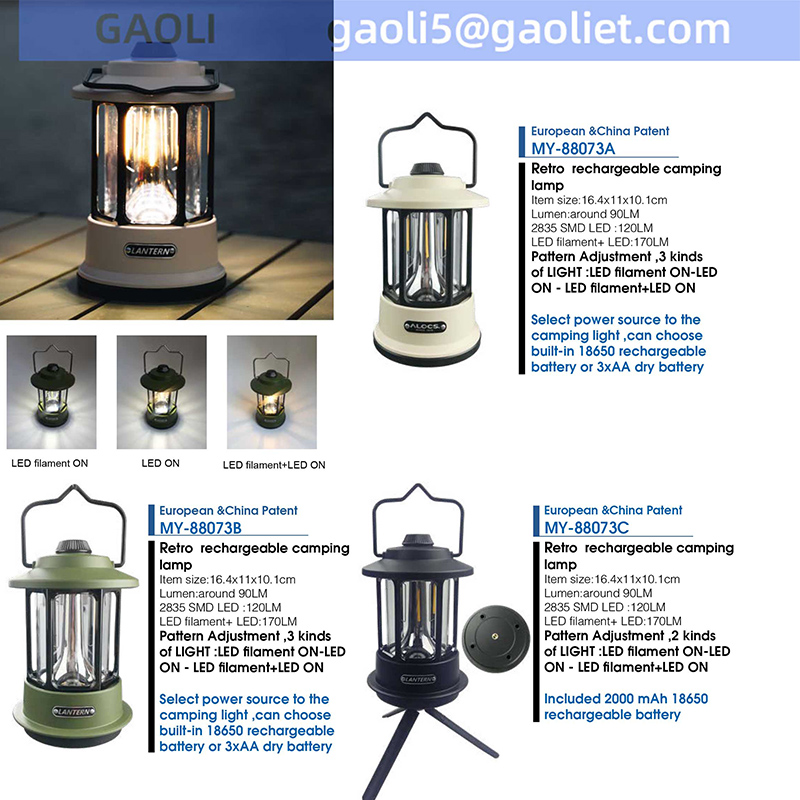 2022 NEW Retro rechargeable PARTY cob camping lantern W HOOK Portable HANGING TENT LIGHT factory