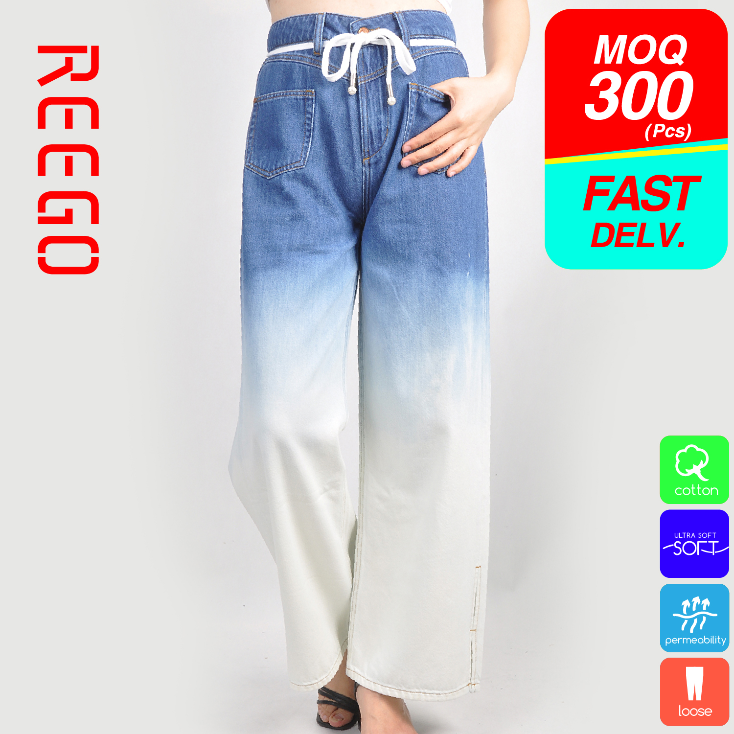 Women wide leg jeans dip dye DS16WL695