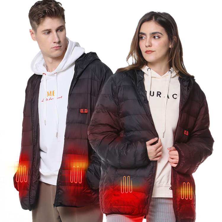 Vinmori Cheap Wholesale Men Woman USB Down Coat Black Winter Puffer Heated Jacket 100% Cotton