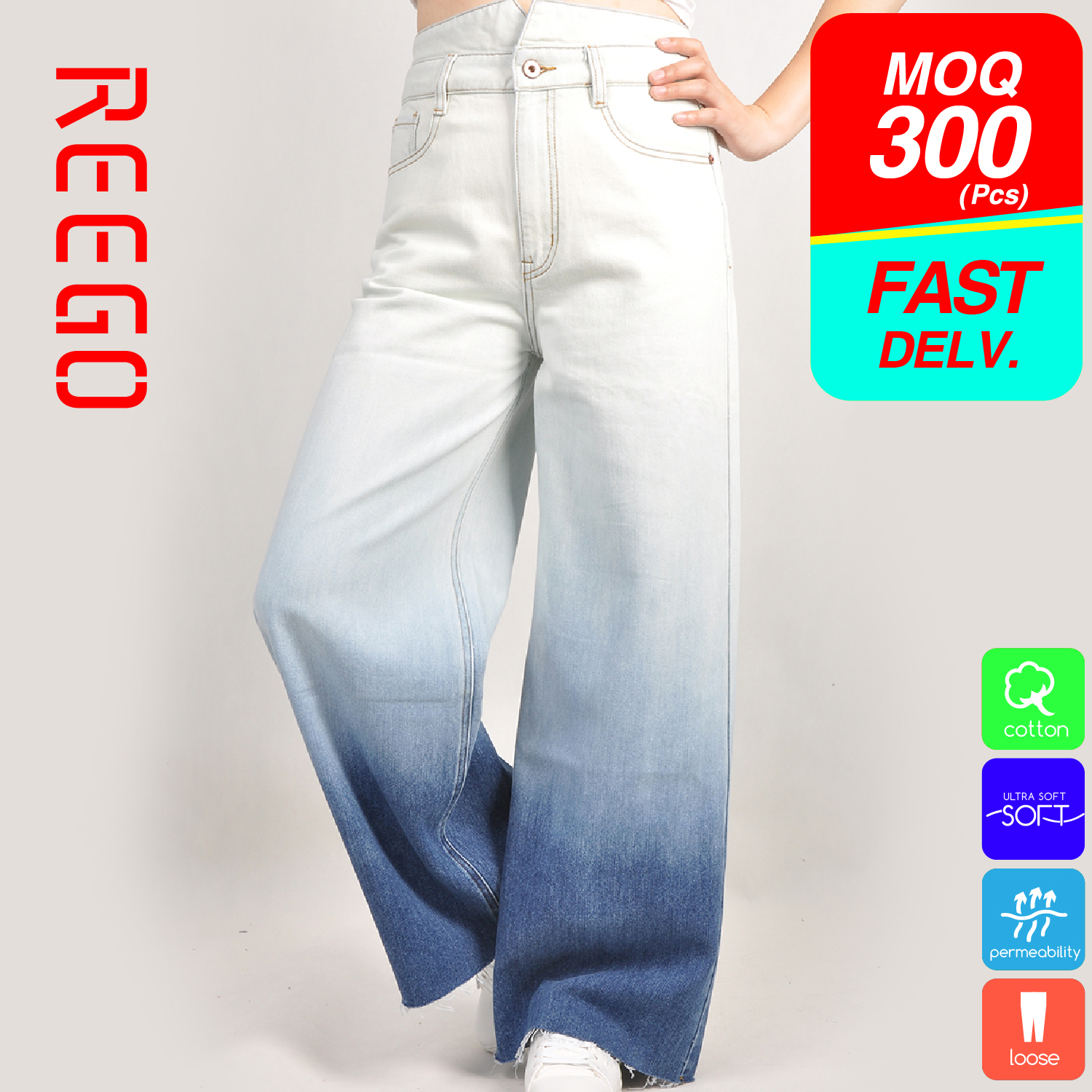 women dip dye wide leg jeans function denim DS17WL702A