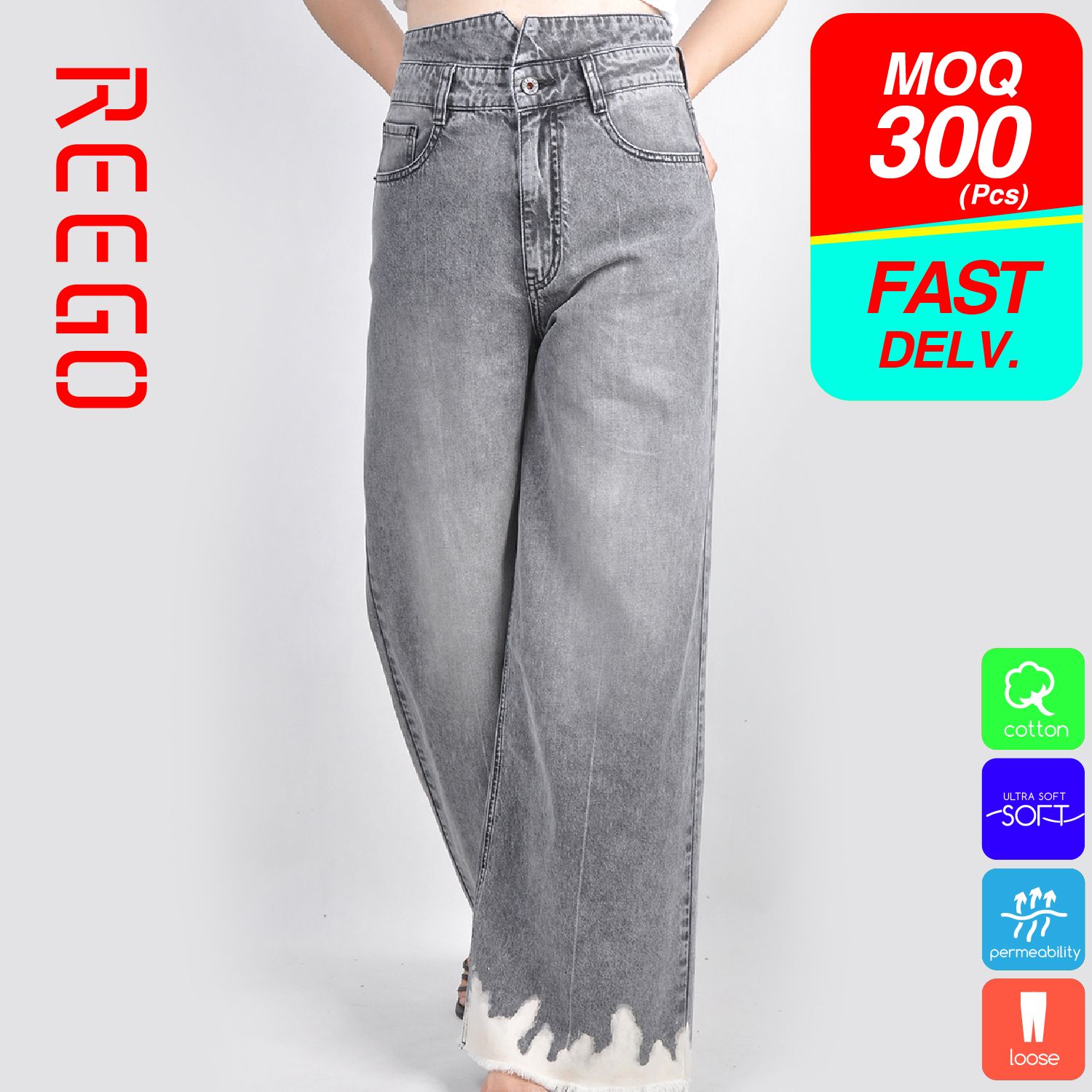 Women grey wide leg jeans function denim DS17WL703