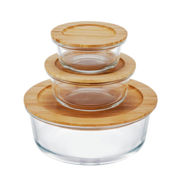 Glass container with bamboo lid