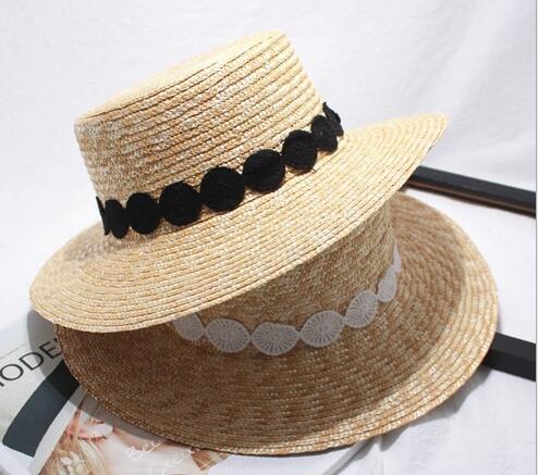 0New women's hat，sun hat,straw hat，flat-top hat，concise fashion,British style