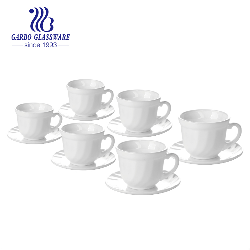 Household Opal Glassware 190ml Glass Cup and Saucer Set