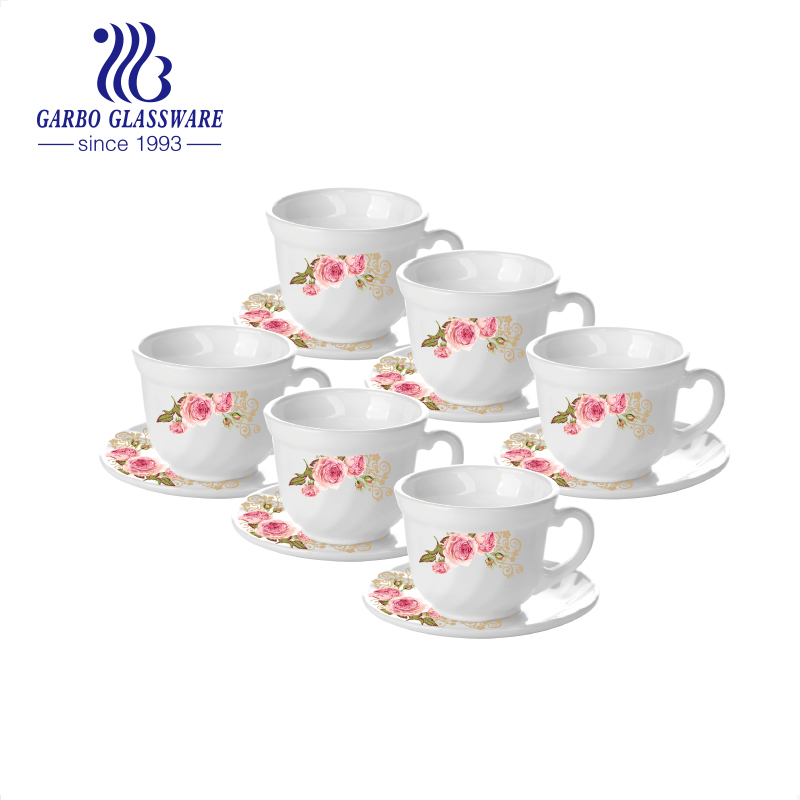 Gift Set Exqusite Opal Glassware 190ml Glass Cup and Saucer Set for Home Restaurant
