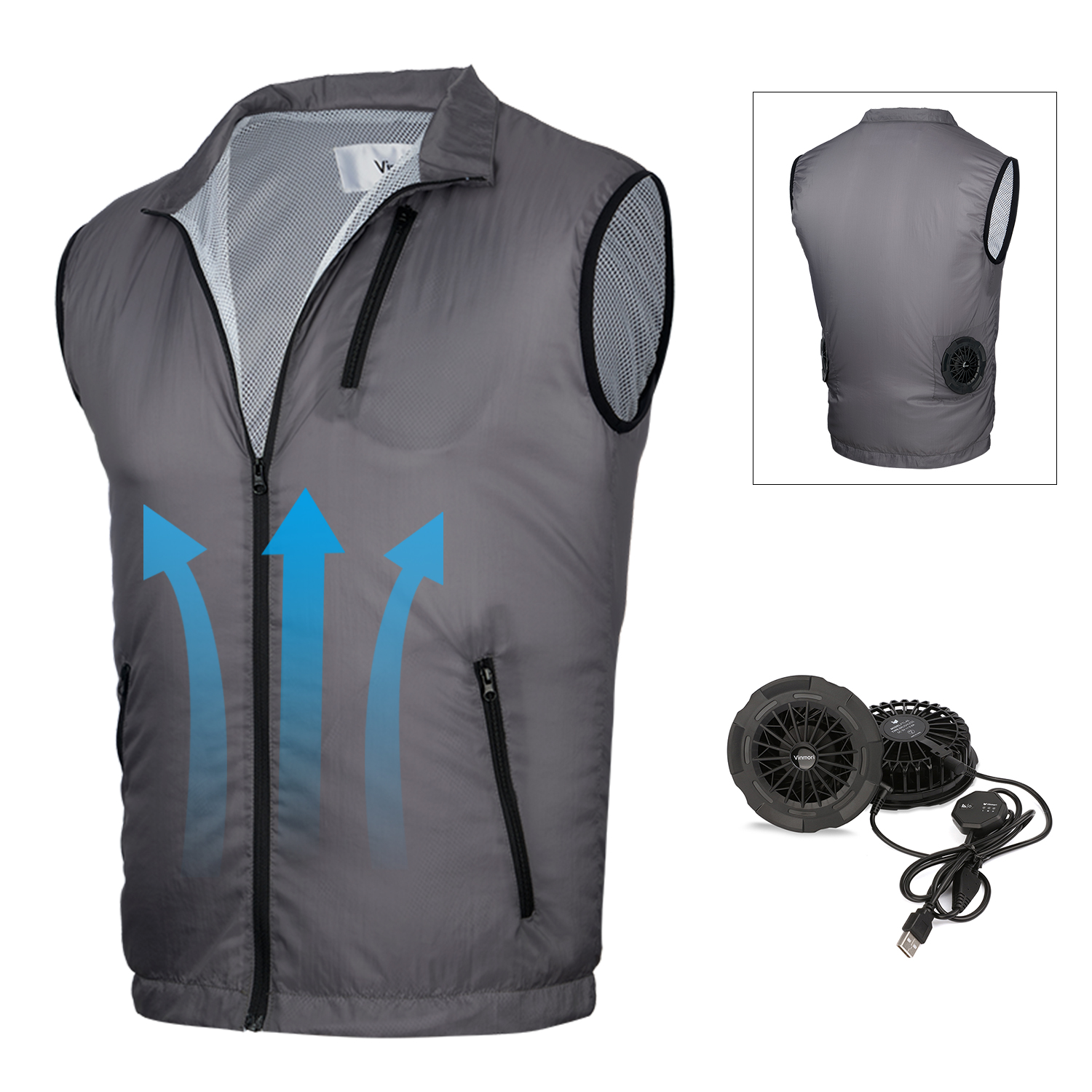 Vinmori Power Bank Powered Japanese Style Fan Vest Working Hi Vis Air Cooling Vest