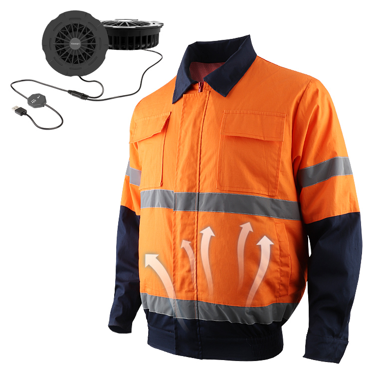 Vinmori Outdoor workwear Rechargeable Fan cooling Jacket Hi Vis reflective with Cooling fan