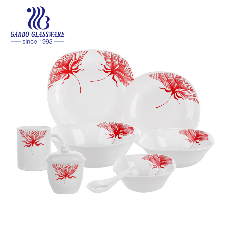 39pcs dinner set daily use white opal glass dinner set with OEM decal