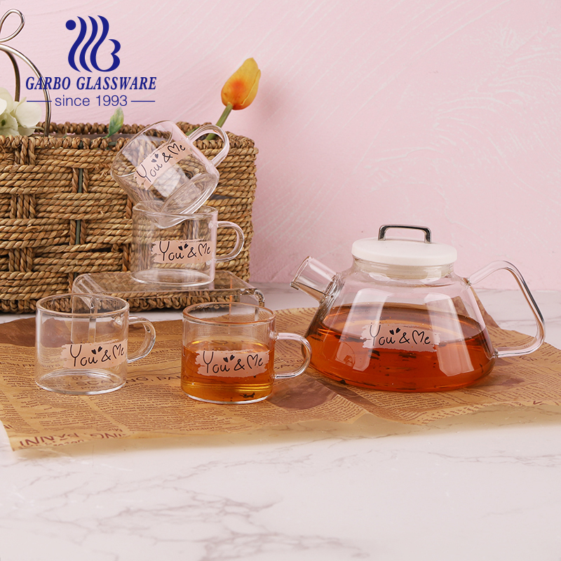 Heat-resistant borosilicate 520ml glass pot and 90ml glass small cup teapot set