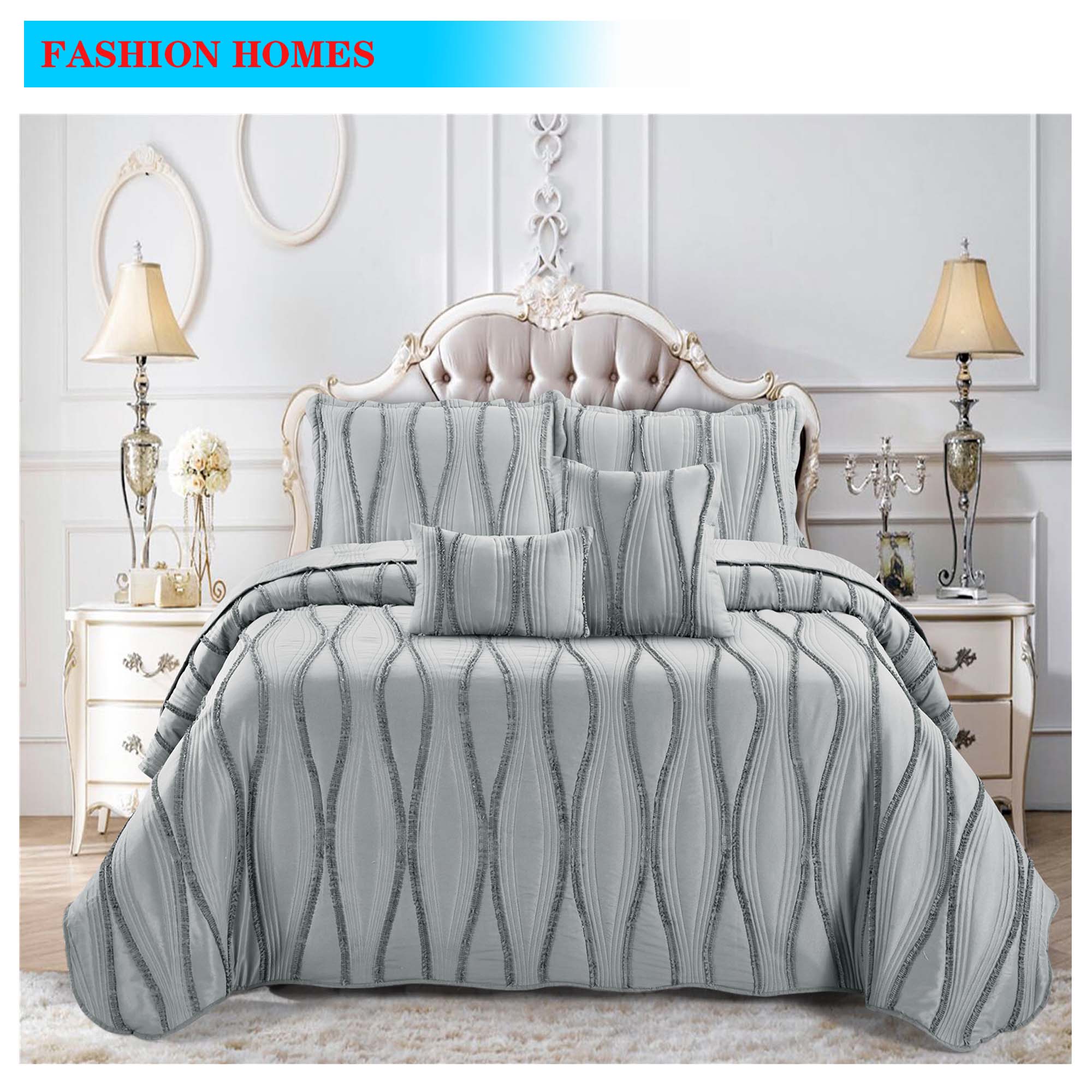 5PCS Circle Stripe All over Ruffles Ultrasonic Quilt