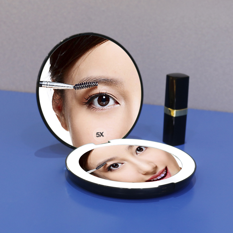 Round Compact Pocket Mirror with Lights Led Makeup Mirror