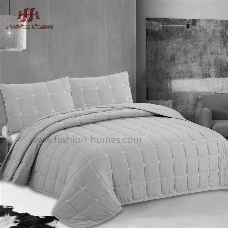 Exquisite Soft Washed Bedspread with Cross stitching