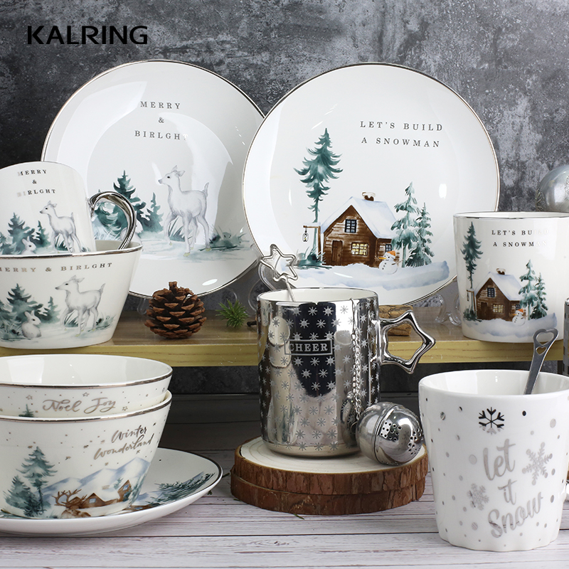 KALRING New Bone China mug/travel mug/cup and saucer/plate with decal Matte grey grid