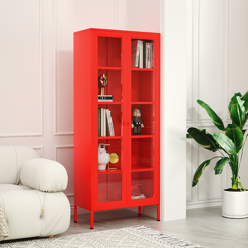 Colorful glass file cabinet with 2 doors