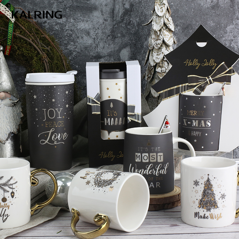 KALRING New Bone China mug/travel mug/cup and saucer/plate with decal Matte grey grid