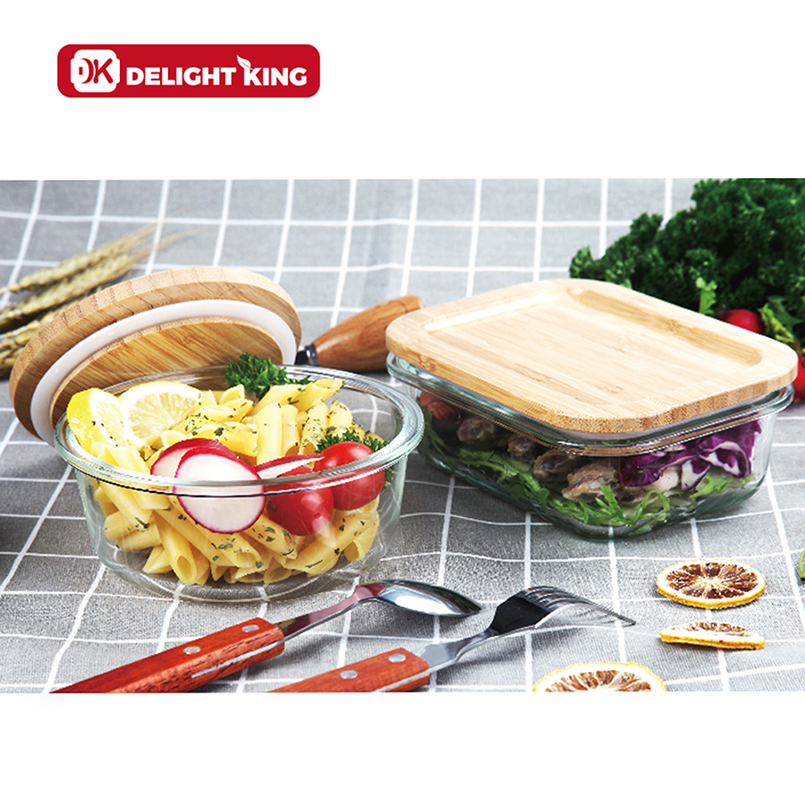 Glass food container Bamboo lid oven safe glass food storage containers set with eco-friendly lidl