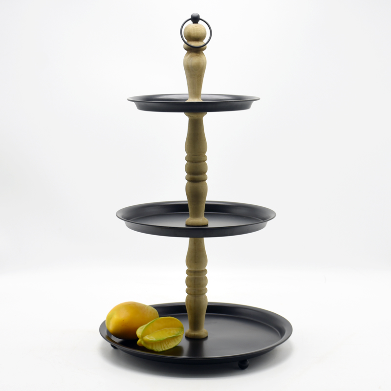 Black Galvanized Farmhouse Style Rustic Kitchen Wood Metal Cupcake Stand 3 Tiered Serving Tray