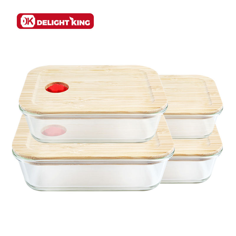 Glass food container with bamboo lid and vent Eco-friendly Glass Bento Lunch Box Meal prep