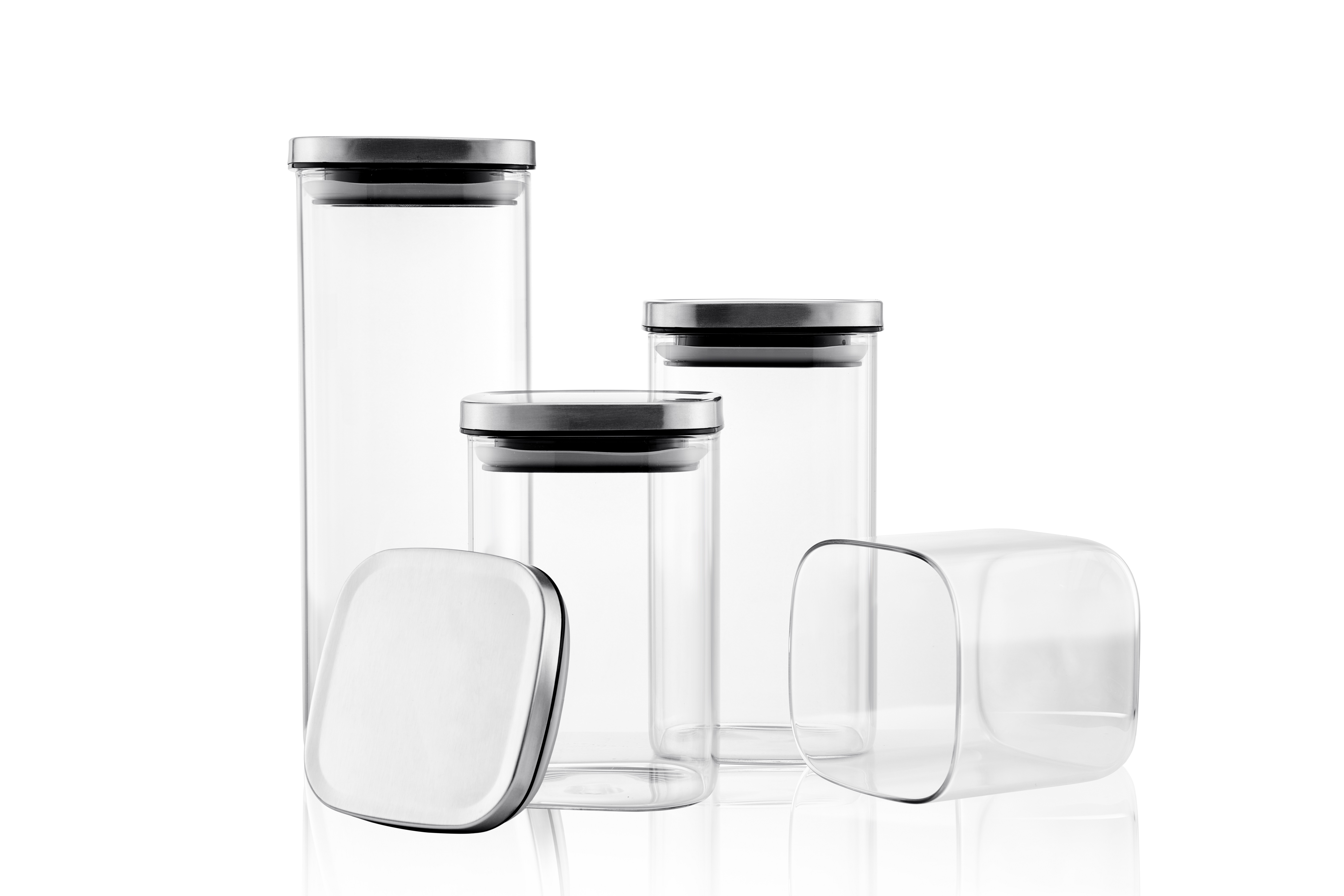 high borosilicate glass food storage jar with stainless