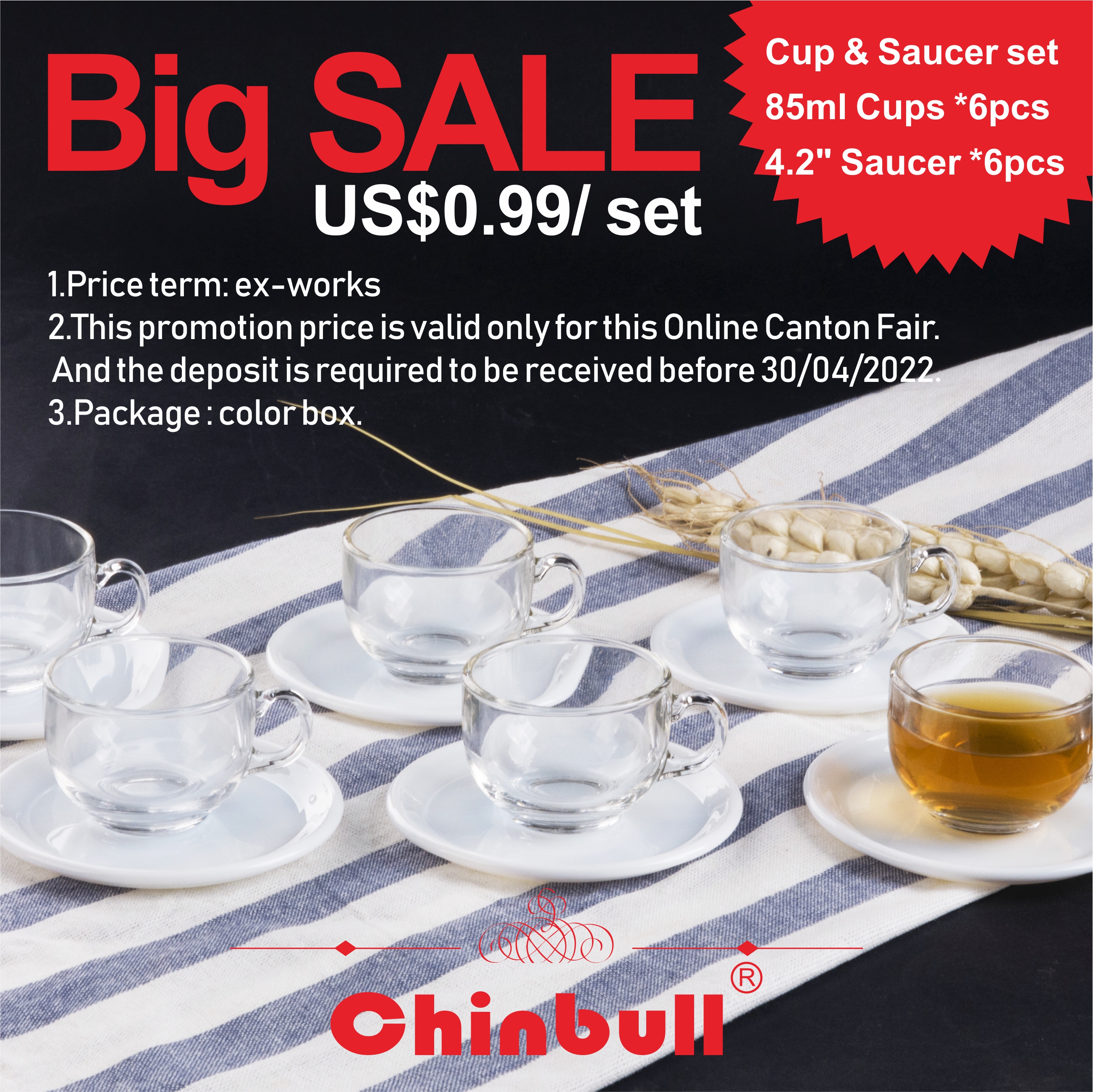 Tempered glassware, tea set 85ml