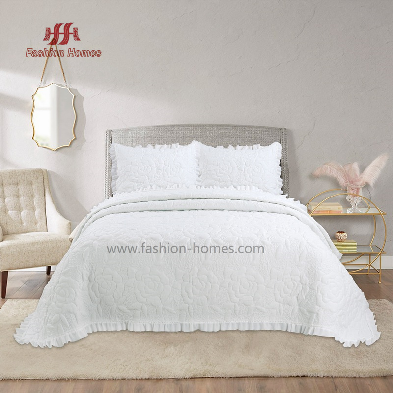 3 Pieces Rose Pattern soft washed quilts with Ruffles