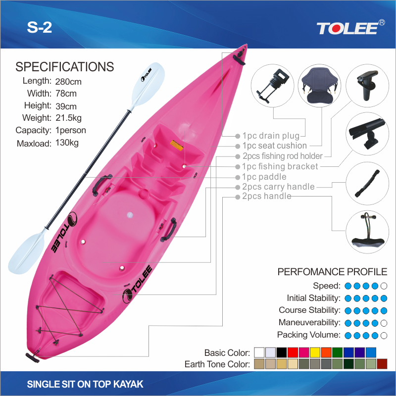 KAYAK TOLEE factory fishing single kayak Cheap single sit on top kayak canoe kayak S-2