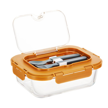 high borosilicate glass food storage container with fork lid