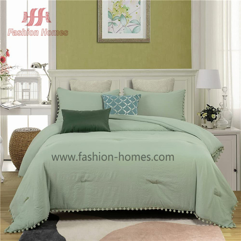 5 Pieces Prewashed comforter with Pom Pom