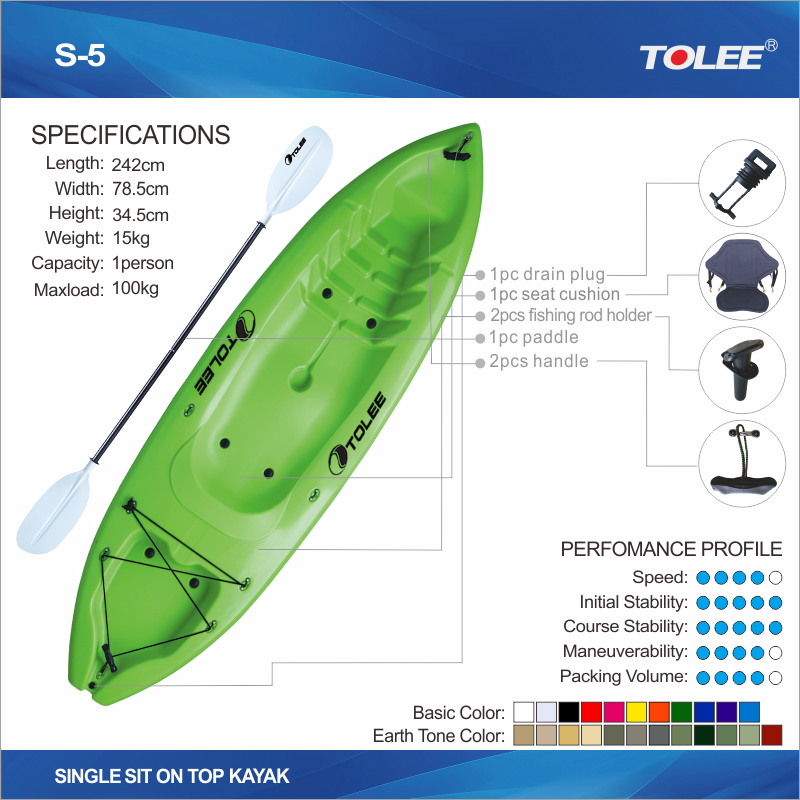 kayak TOLEE factory 8ft Cheap kayak 1 Person Single Seat Canoe With Paddle 1person boat k S-5