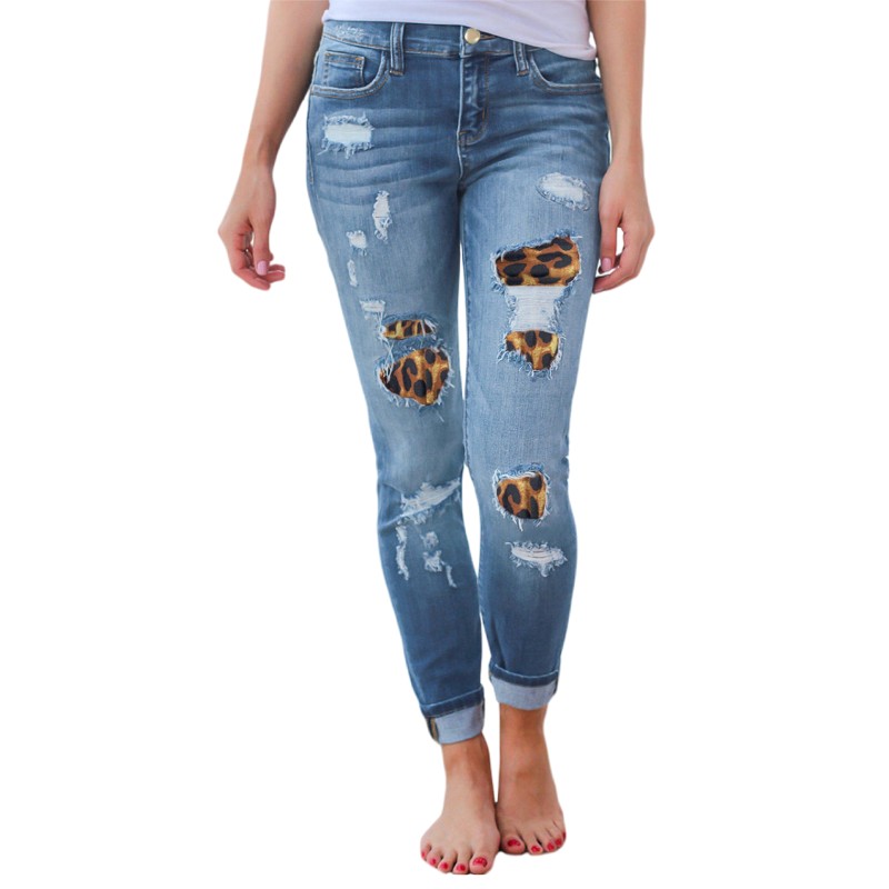 Women's jeans slim jeans stitching sexy personality trend