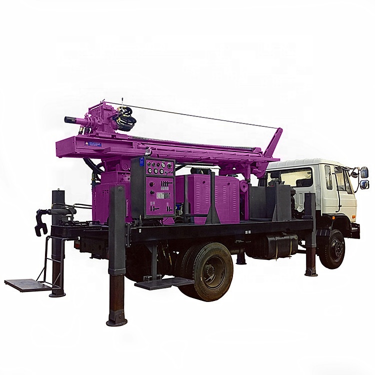 Truck mounted water well drilling rig with mud pump and air compressor