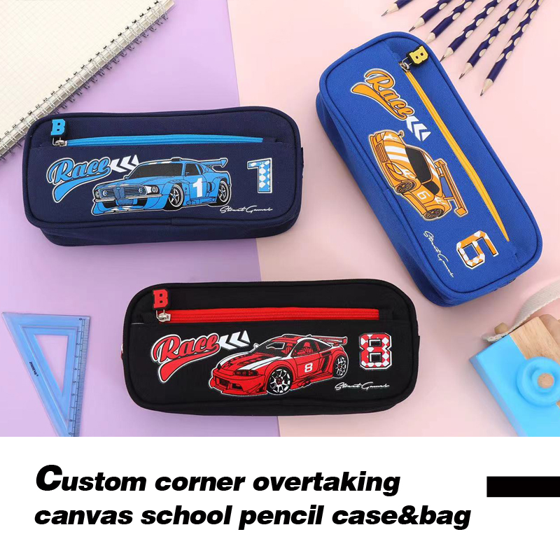 Custom cute corner overtaking style stationery canvas pencil case for school