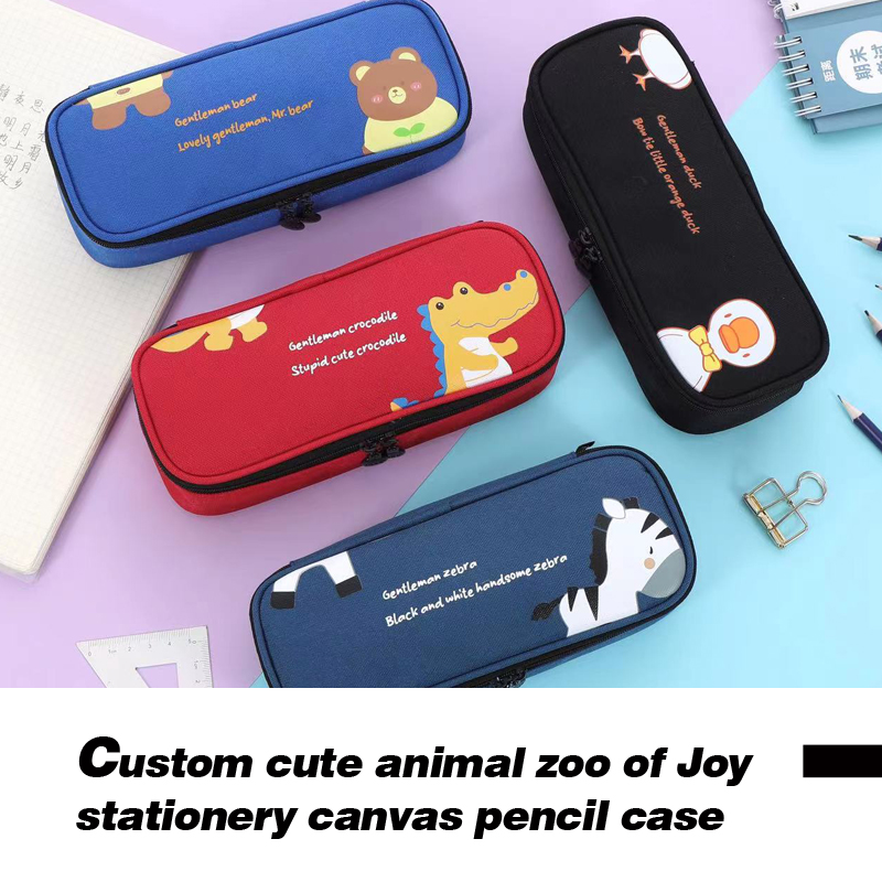 Custom cute animal zoo of joy style stationery canvas pencil case for school