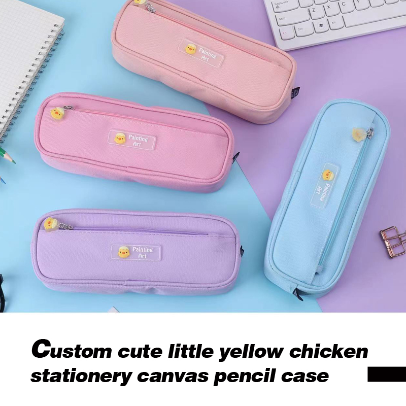Custom cute little yellow chicken style stationery canvas pencil case for school