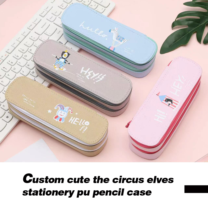 Custom cute circus elves style stationery PU pencil case for school girls
