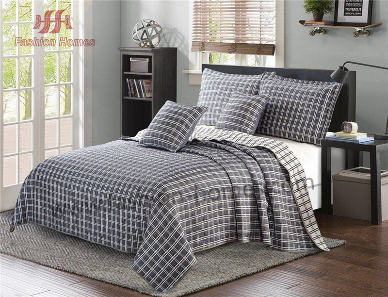 3 Pieces Double Stitches Check Jacquard Quilt Sets