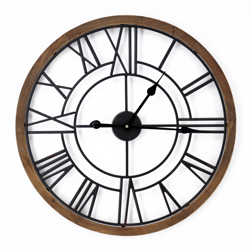 Roman Numeral Vintage Wood Frame Metal Wall Clocks for Home Decor Large Decorative Clock Oversized
