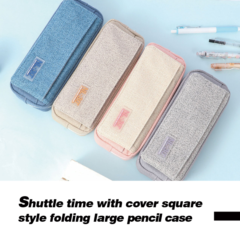 Custom shuttle time with cover square style folding large opening stationery pencil case